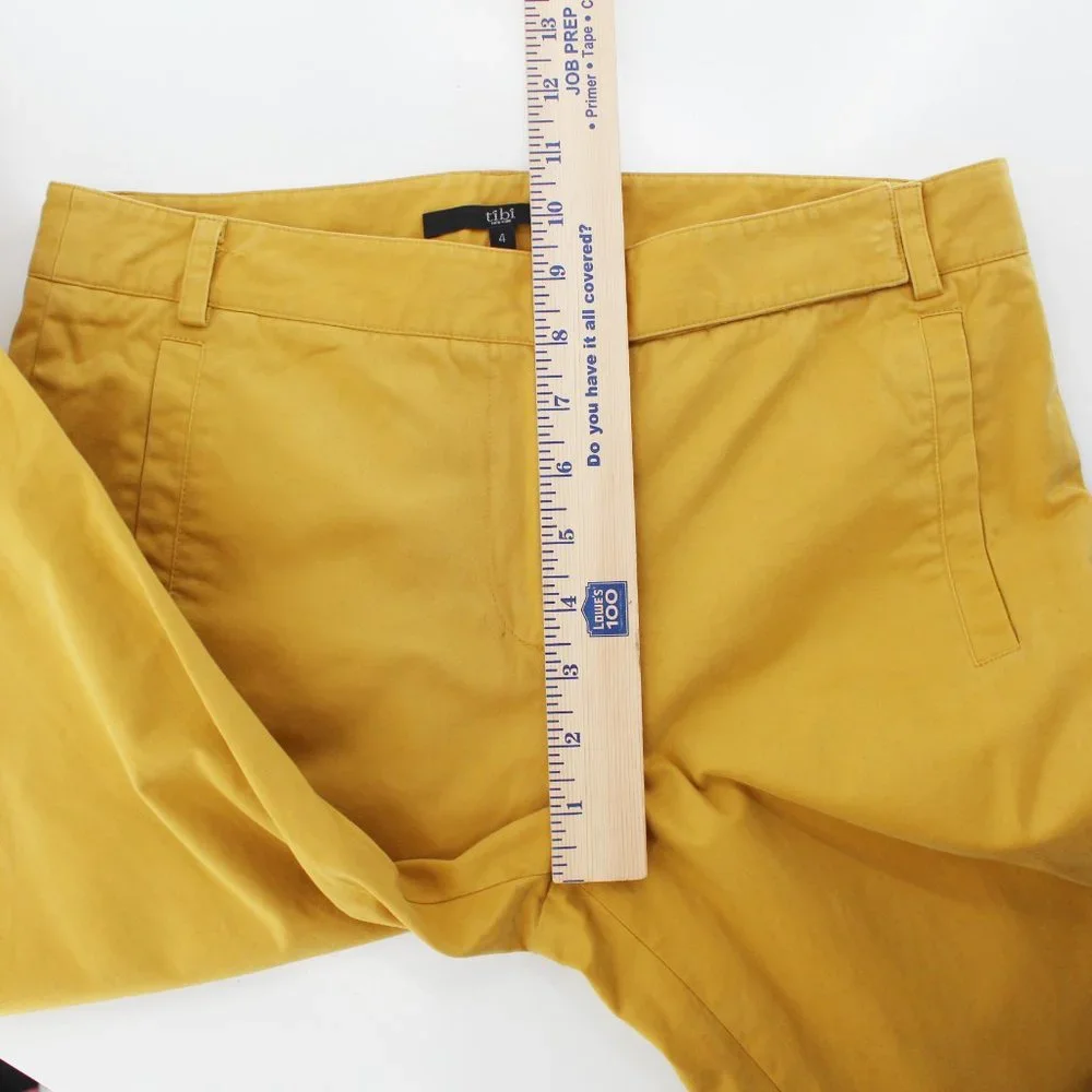 Tibi Turmeric Yellow Slim Chino Pants Cotton Stretch Tab Waist Trousers SZ 4 SM - Picture 8 of 10